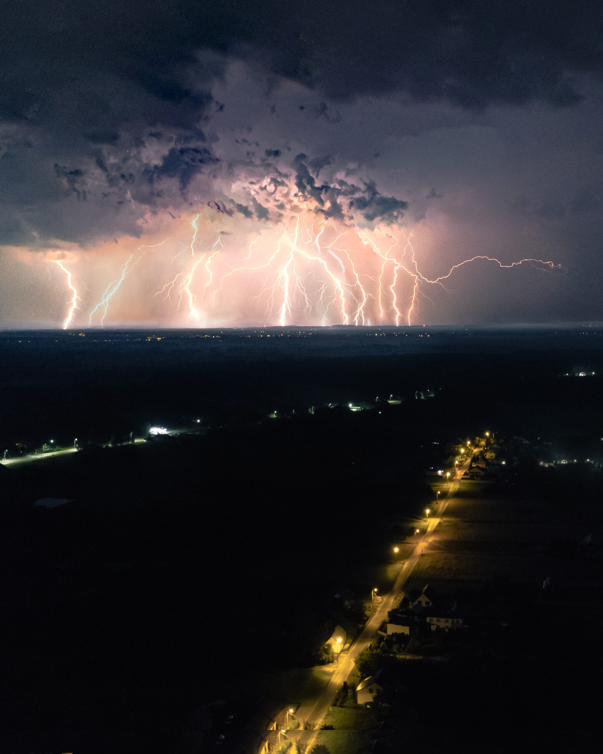 lightning in a suburban neighborhood